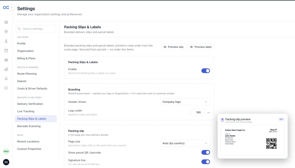 Shipping Label Feature