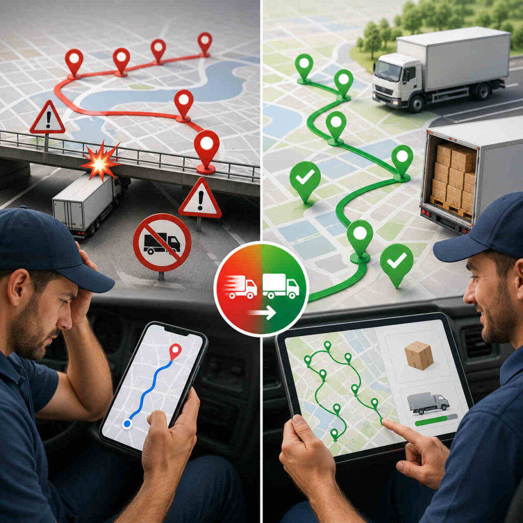 Truck Route Optimization vs Google Maps: Why Fleets Need More Than Free Navigation | Bodha Route Planner