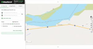 MapQuest Route Planner desktop home screen showing Line-by-Line, Copy Paste, and Import input tabs