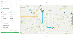 MapQuest desktop route options panel showing avoid tolls highways ferries and unpaved roads