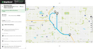 MapQuest desktop save print and share options for a completed route
